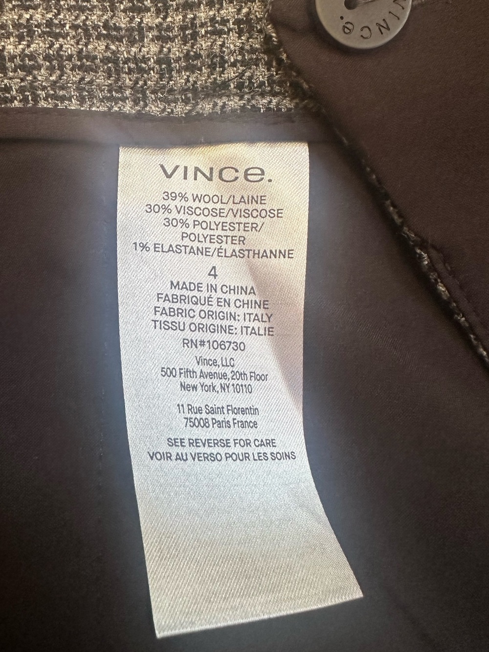 Vince High-Waisted Microcheck Wide Leg Wool Blend Trousers Size 4 Like New! - Picture 11 of 12